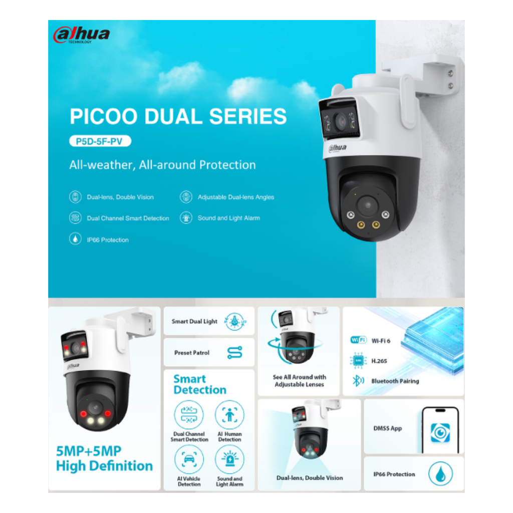 CAMARA IP WIFI 5X5MP DOBLE LENTE TIPO PT **DETECCIÓN DUAL *CONTROL DE RONDA *SIRENA Y LUZ DE ALARMA *DETEC. PERSONAS Y VEHICULOS IA *IP66 *MICRO SD HASTA 256GB - Imagen 3