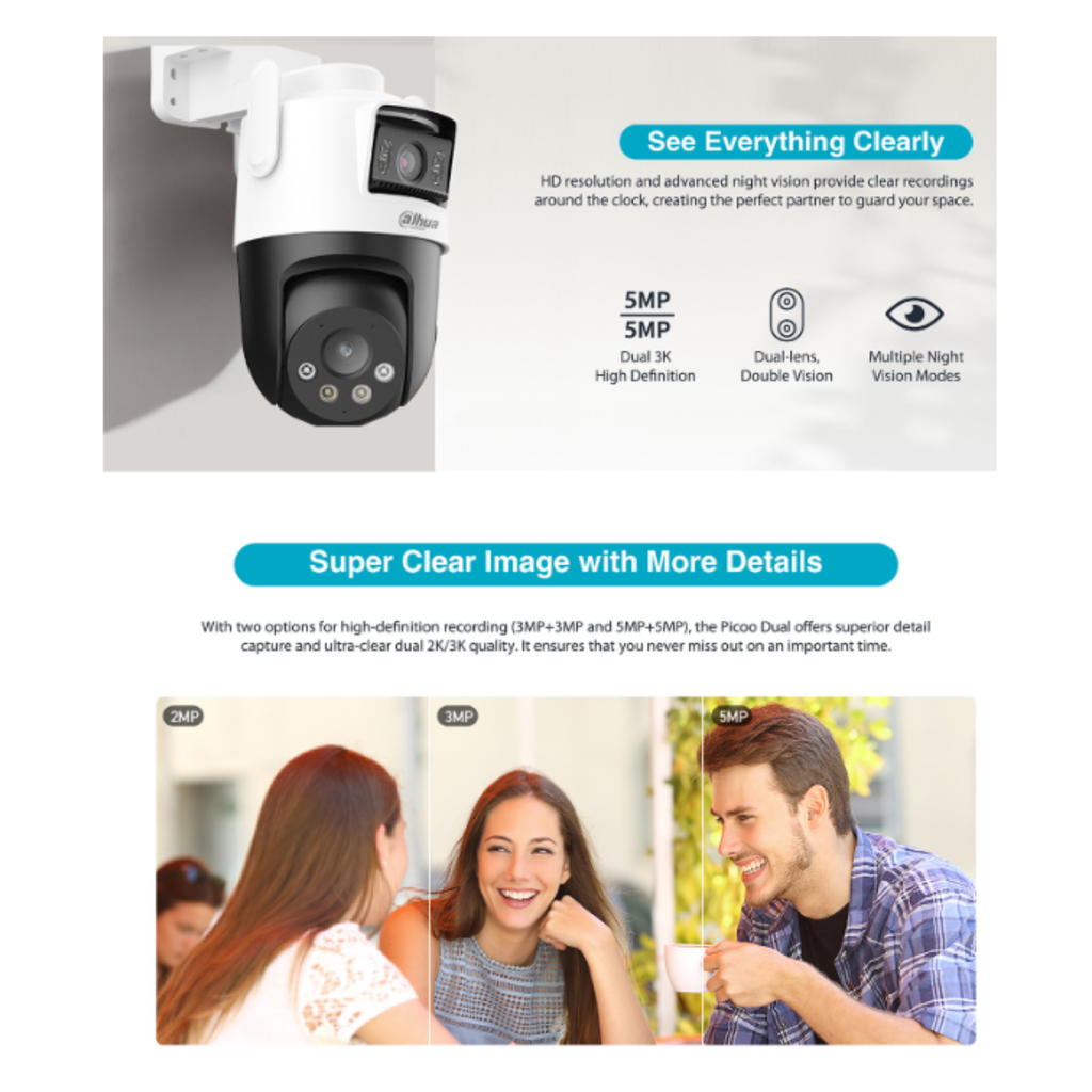 CAMARA IP WIFI 5X5MP DOBLE LENTE TIPO PT **DETECCIÓN DUAL *CONTROL DE RONDA *SIRENA Y LUZ DE ALARMA *DETEC. PERSONAS Y VEHICULOS IA *IP66 *MICRO SD HASTA 256GB - Imagen 4