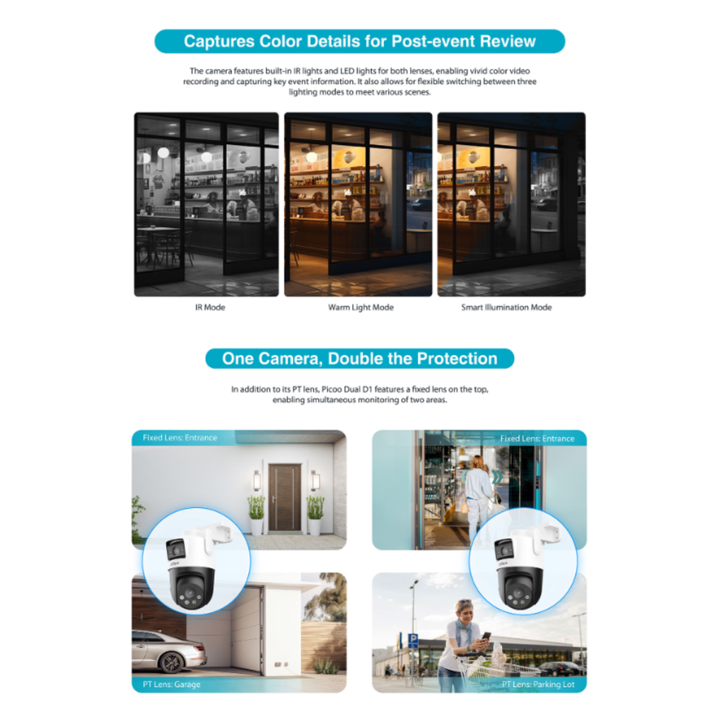 CAMARA IP WIFI 5X5MP DOBLE LENTE TIPO PT **DETECCIÓN DUAL *CONTROL DE RONDA *SIRENA Y LUZ DE ALARMA *DETEC. PERSONAS Y VEHICULOS IA *IP66 *MICRO SD HASTA 256GB - Imagen 5