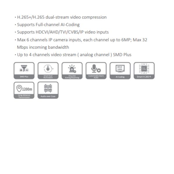 GRABADOR PENTAHIBRIDO 4CH WIZSENSE V2.0 *SOPORTA  HDCVI/AHD/TVI/CVBS/IP *MAX 6CH IP HASTA 6MP *SMD PLUS *CODIFICACIÓN IA *1 HDD HASTA 16TB *2 USB, 1 HDMI, 1 VGA - Imagen 2