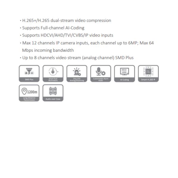 GRABADOR COOPER DE 8CH *2MP *LOS CH CON CODIFICACION AI *MAX 12CH IP HASTA 6MP *SMD PLUS *SOPORTA ILUMINACION DOBLE SMART *AUDIO IN 1 RCA/8 CH BNC, OUT 1 RCA - Imagen 1