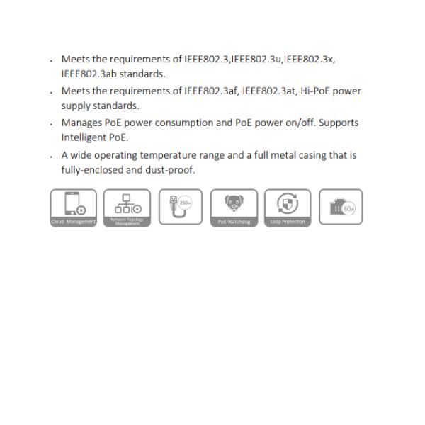 SWITCH ADMINISTRABLE 6 PUERTOS *4-P POE *DIST. UTP 250M *POE WATCHDOG *POTENCIA 60W *4 PUERTOS POE RJ-45 10/100 Mbps *2 PUERTOS RJ-45 10/100/1000 Mbps *METALICO - Imagen 1
