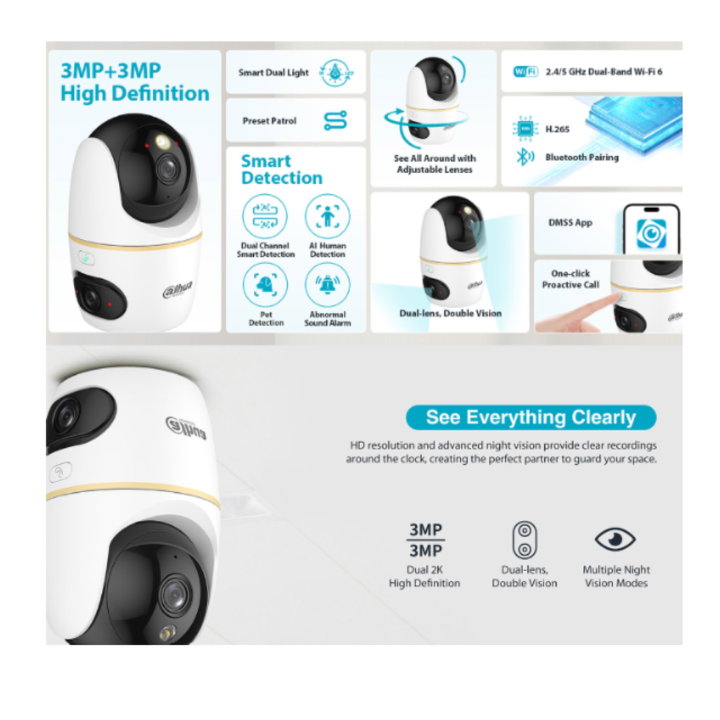 CAMARA WIFI TIPO PT C/ DOBLE LENTE 5+5MP *ANGULOS DE VISIÓN AJUSTABLES *LLAMADA A UN TOQUE *DETEC. DE PERSONAS Y MASCOTAS *AUTO TRACKING *MICRO SD HASTA 256GB - Imagen 1