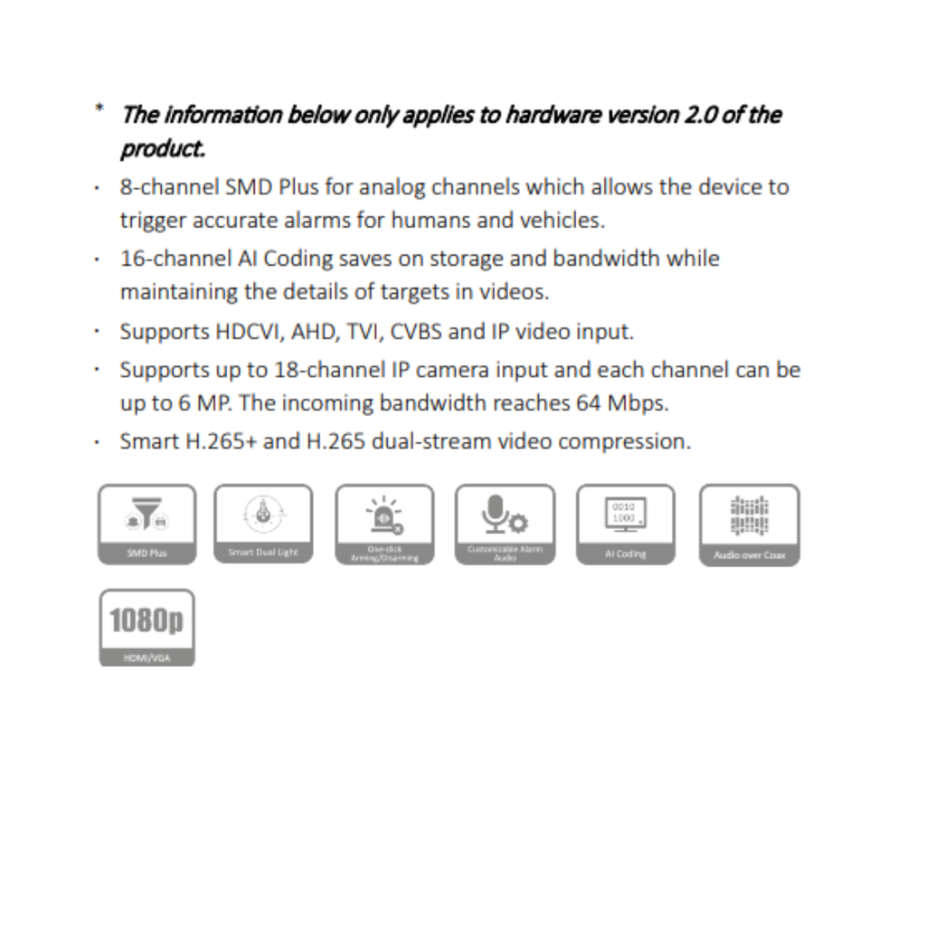 GRABADOR PENTAHIBRIDO 16CH WIZSENSE *EL 1ER CH 1080N/720p@(1 fps–25/30 fps) *AUDIO 1IN/1OUT *1 HDMI, 1 VGA, 2 USB *1 RJ-45 (10/100 Mbps) *1 RS485 - Imagen 1