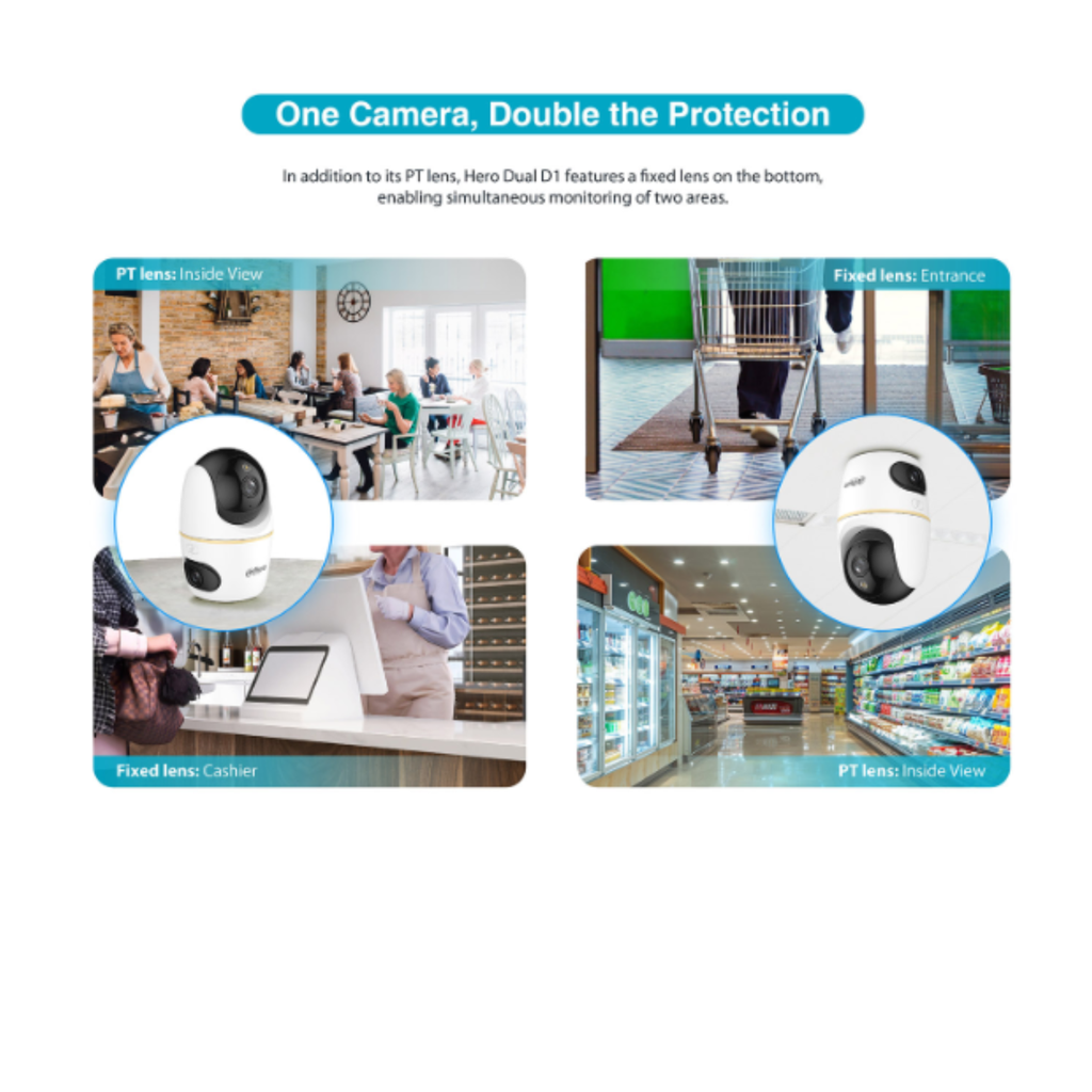 CAMARA WIFI TIPO PT C/ DOBLE LENTE 3+3MP *ANGULOS DE VISIÓN AJUSTABLES *LLAMADA A UN TOQUE *DETEC. DE PERSONAS Y MASCOTAS *AUTO TRACKING *MICRO SD HASTA 256GB - Imagen 3
