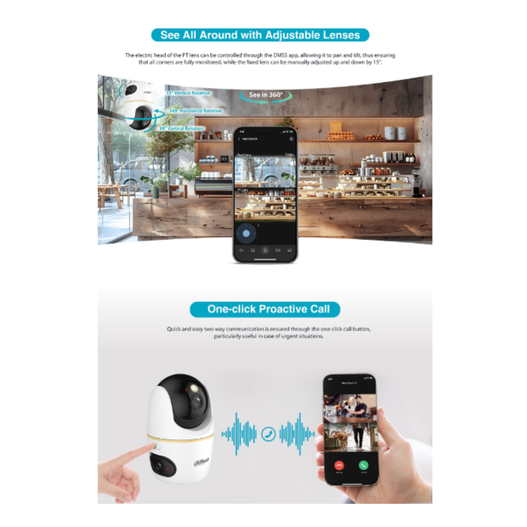 CAMARA WIFI TIPO PT C/ DOBLE LENTE 3+3MP *ANGULOS DE VISIÓN AJUSTABLES *LLAMADA A UN TOQUE *DETEC. DE PERSONAS Y MASCOTAS *AUTO TRACKING *MICRO SD HASTA 256GB - Imagen 4