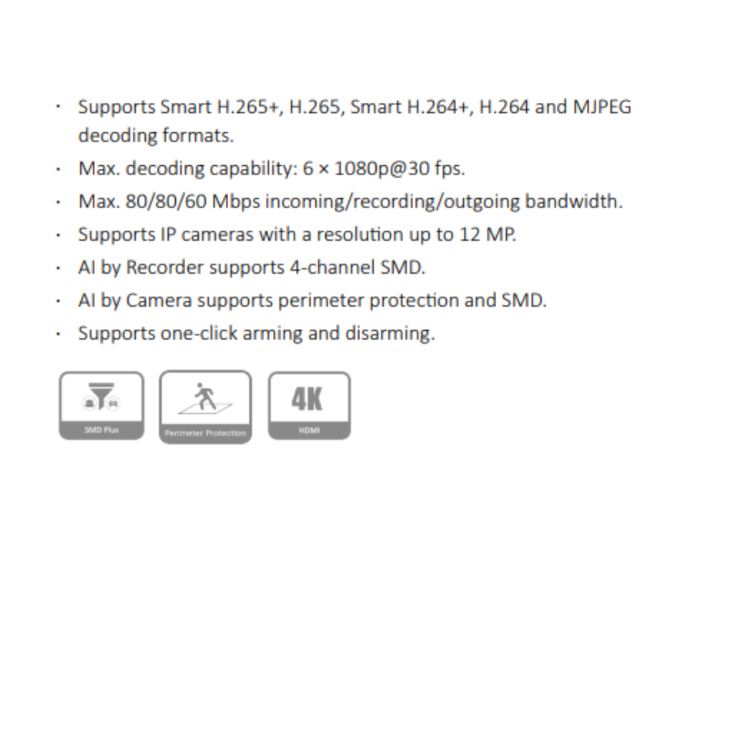 GRABADOR IP DE 4CH POE 4K *SOPORTA HASTA 12MP *4 PUERTOS POE *SOPORTA PROTEC PERIMETRAL Y SMD *AUDIO 1I/1O *1 HDD HASTA 20TB *2 USB, 1 HDMI, 1VGA, 1RJ45 - Imagen 1