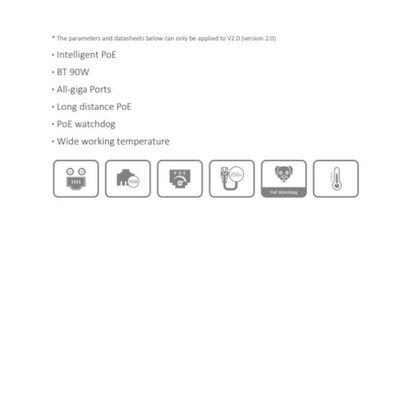 SWITCH GIGABIT 8 PUERTOS POE *96W *POE 2.0 *PUERTOS 1–8: 8 × RJ-45 10/100/1000 Mbps (PoE) *CAPACIDAD 20 Gbps *SOPORTA 250M - Imagen 1