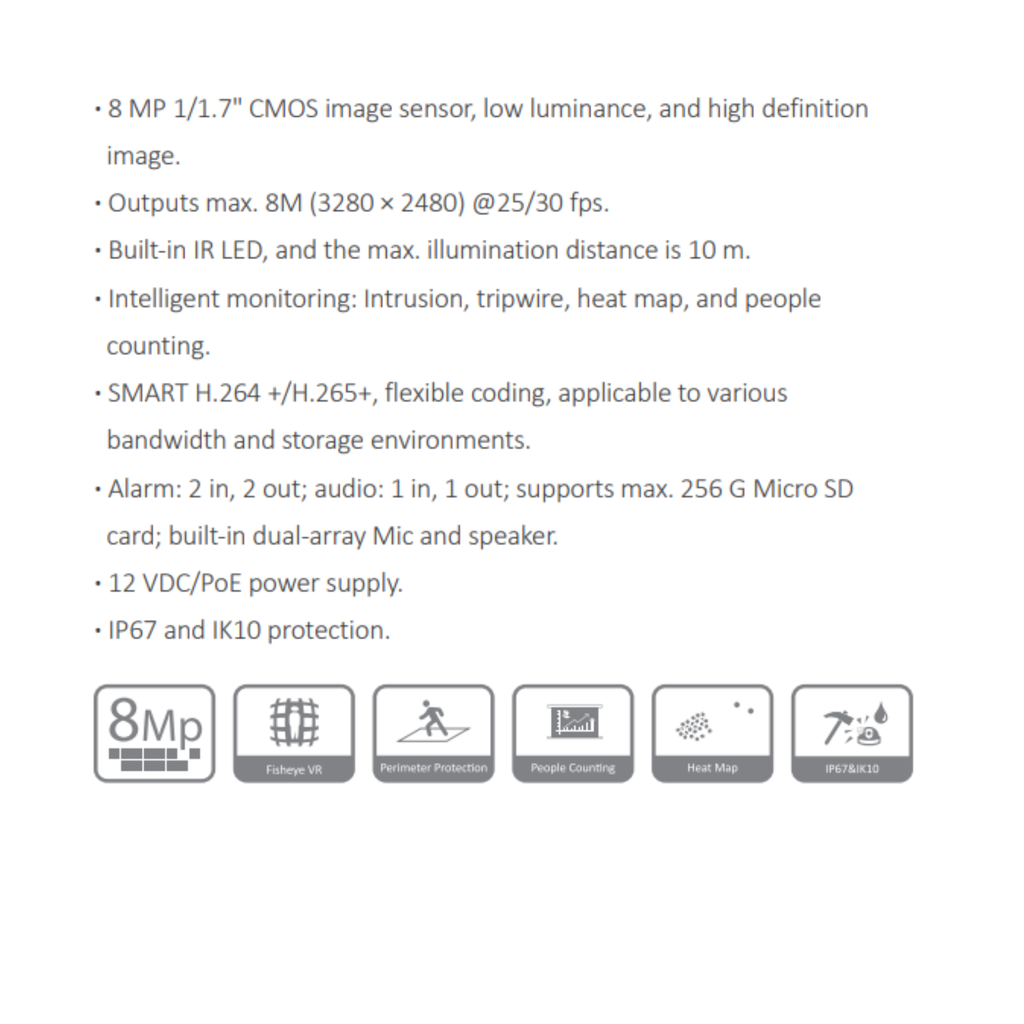 CAMARA IP OJO DE PEZ 8MP WIZMIND *SENSOR  1/1.7" CMOS *DIST. MAX ILUM 10M *MONITOREO IA: INTRUSIÓN, CRUCE DE LINEA, MAPA DE CALOR, CONTEO DE PERSONAS *POE, IP67 - Imagen 1