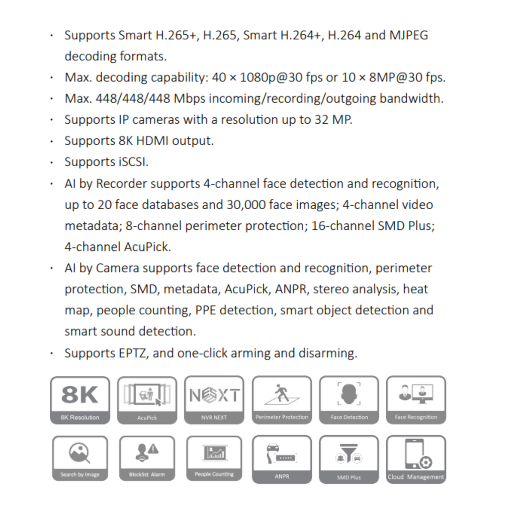 GRABADOR IP DE 32CH 1.5U WIZSENSE *SOPORTA CAMARAS HASTA 32MP *SOPORTA SALIDA HDMI 8K *ACUPICK *CONTEO DE PERSONAS *ANPR *SMD PLUS *2 VGA, 2 HDMI *ONVIF - Imagen 1