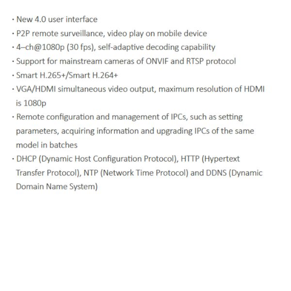 GRABADOR IP SERIE LITE 8CH *4CH@1080P (30 fps) *ONVIF *P2P *DHCP, HTTP, NTP, DDNS *2 USB, 1 HDMI, 1VGA, 1 RJ45, 1I/1O RCA * 1 HDD HASTA 8TB - Imagen 1