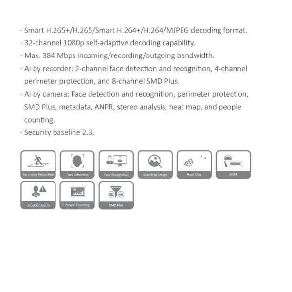 GRABADOR IP DE 16CH WIZSENSE *4HDD HASTA 16TB *MAX  384 Mbps *SMD PLUS *PROTECCION PERIMETRAL *DETECCIÓN Y RECONOCIMIENTO FACIAL *ANPR *RS232 *RS485 *3 USB - Imagen 1