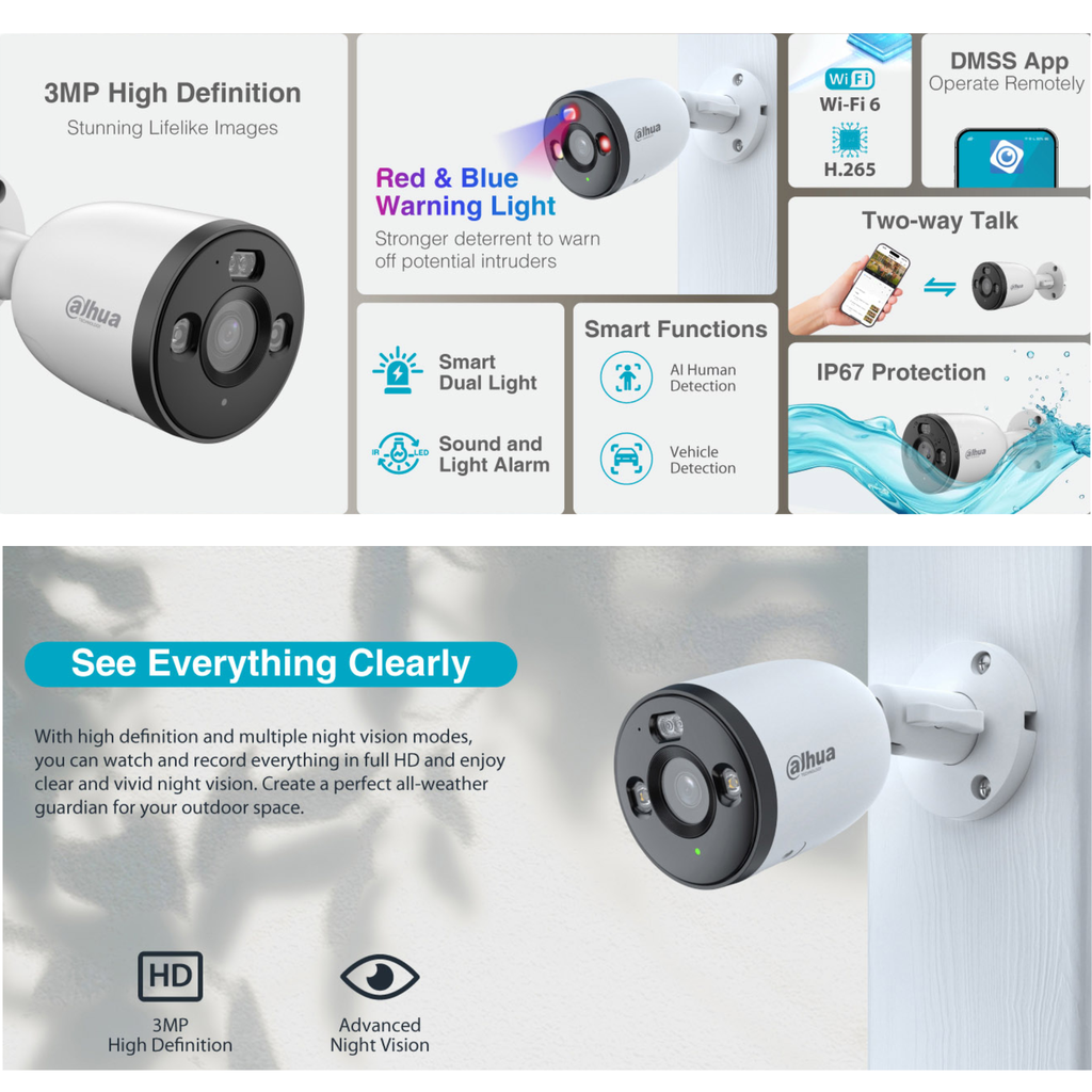 CAMARA IP WIFI BALA 3MP *DISUACION ACTIVA *DETEC. IA VEHICULO Y PERSONAS *AUDIO BIDIRECCIONAL *LUZ ROJA Y AZUL DE DISUACIÓN *IP67 *RANURA MICRO SD MAX 256GB - Imagen 1