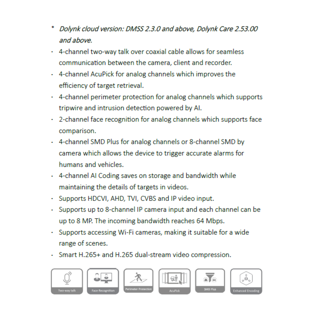 GRABADOR PENTAHIBRIDO DE 4CH 4K *CON AUDIO BIDIRECCIONAL *SOPORTA 8CH IP HASTA 8MP *REC. FACIAL *PROTEC. PERIMETRAL *ACUPICK *SMD PLUS *1 HDD HASTA 16TB - Imagen 1