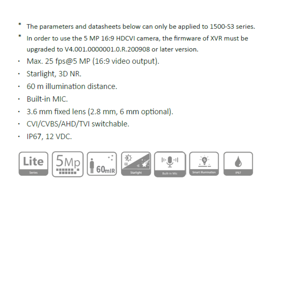 CAMARA HDCVI BALA 5MP *METAL/PLASTICA *DIST. IR 60M *MIC INTEGRADO *LENTE 2.8MM *CVI/CVBS/AHD/TVI *IP67 *DWDR - Imagen 1