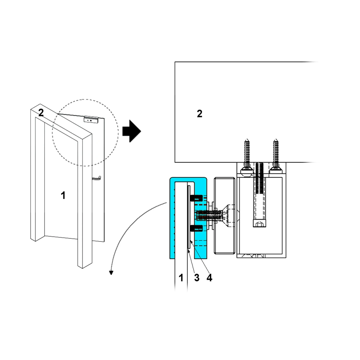 BRACKET U P/CERRADURA DHI-ASF280U-V1 *BLINDEX/ALUMINIO/METAL *ALUMINIO DE ALTA RESISTENCIA *APERTURA PARA PUERTA DE 90 GRADOS - Imagen 2