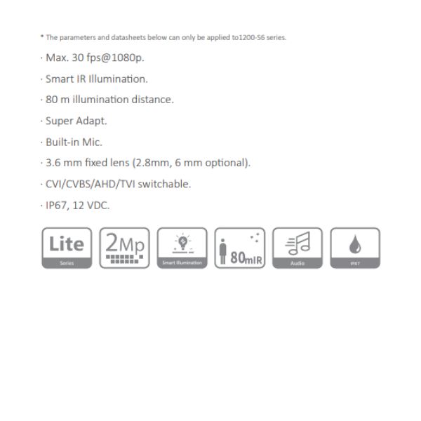CAMARA HDCVI BALA 2MP CON AUDIO *MAX. 30 fps@1080p *IR 80M *LENTE 3.6MM *IP67 *DWDR *3D NR DAHUA HAC-HFW1200TH-I8-A-036-S6 - Imagen 1