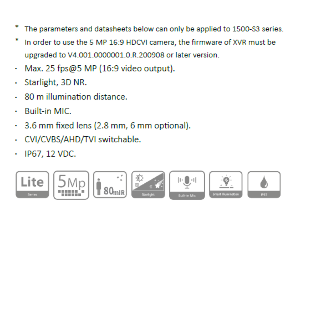 CAMARA HDCVI BALA 5MP CON AUDIO *LENTE 3.6MM DAHUA HAC-HFW1500TH-I8-A-S3-DIP - Imagen 1