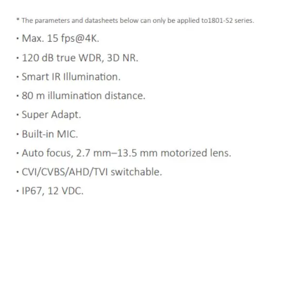CAMARA HDCVI BALA 8MP MOTORIZADA CON AUDIO *METALICA *MAX. 15 fps@4K *DIST. ILUM 80M *SUPER ADAPT *MIC INTEGRADO *CVI/CVBS/AHD/TVI *IP67 *ZOOM DIGITAL 4X DAHUA HAC-HFW1801R-Z-A-27135-S2 - Imagen 1