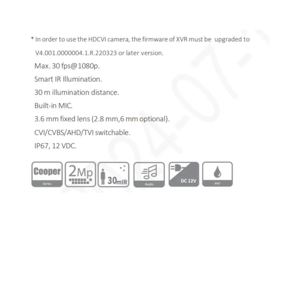 CAMARA HDCVI COOPER BALA 2MP PLASTICA *CON AUDIO *LENTE 2.8MM *MAX. 30 FPS@1080P *MAX IR30 MTS *CVI/CVBS/AHD/TVI *IP67 *BLC, DWDR, 2D NR DAHUA DH-HAC-B1A21N-U-A-0280B - Imagen 1