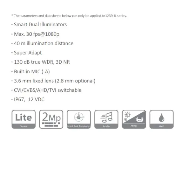CAMARA HDCVI DOMO 2MP *METALICA *DOBLE ILUMINADOR INTELIGENTE *LENTE 2.8MM *MAX. 30 fps@1080P *DIST. ILUM 40M *SUPER ADAPT *MIC INTEGRADO *IP67 DAHUA HAC-HDW1239TN-IL-A-028-S2 - Imagen 1