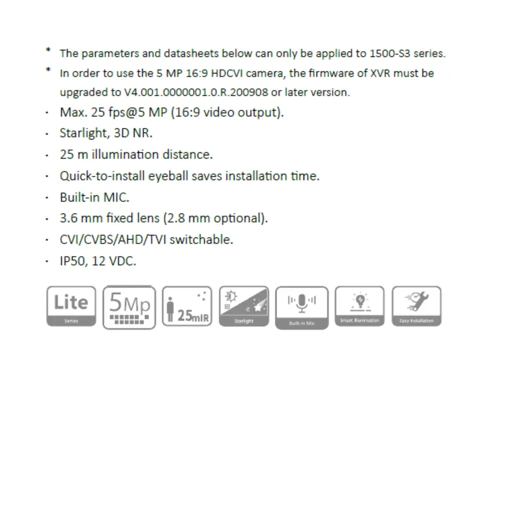CAMARA HDCVI DOMO 5MP *PLASTICA *DIST. IR 25M *MIC INTEGRADO *LENTE 2.8MM *CVI/CVBS/AHD/TVI *IP50 *DWDR DAHUA HAC-HDW1500TRQN-A-S3DIP - Imagen 1
