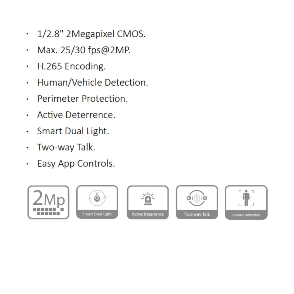 CAMARA IP DOMO 2MP FULL COLOR *LENTE 2.8MM *SENSOR 1/2.8" CMOS *DETEC. PERSONAS Y VEHICULOS *DISUACIÓN ACTIVA *AUDIO BIDIRECCIONAL *1 RJ45 *POE DAHUA DH-IPC-PT1239HP-PV-0280B - Imagen 1