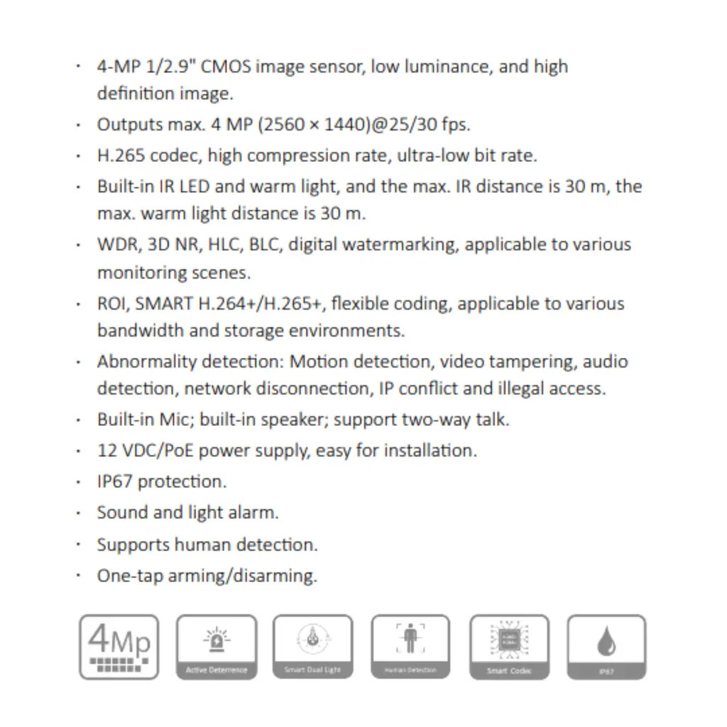 CAMARA IP DOMO 4MP CON DISUACIÓN ACTIVA *SENSOR 1/2.9" CMOS *DIST. ILUMINACIÓN 30M *AUDIO BIDIRECCIONAL *POE *IP67 *SOMIDO Y LUZ DE ALARMA *ILUMINACION INTELIGE DAHUA IPC-HDW1439VP-PV-0280B-S6 - Imagen 1