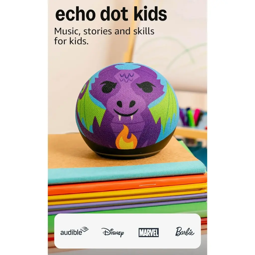 ALEXA ECHO DOT KIDS 5TA GEN DRAGON*SONIDO VIBRANTE Y CLARO*CONTROLES PARENTALES INTEGRADOS*VOCES ESPECIALES DRAGON*WIFI DOBLE BANDA*BT AMAZON C2N6L4-DRAGON - Imagen 1