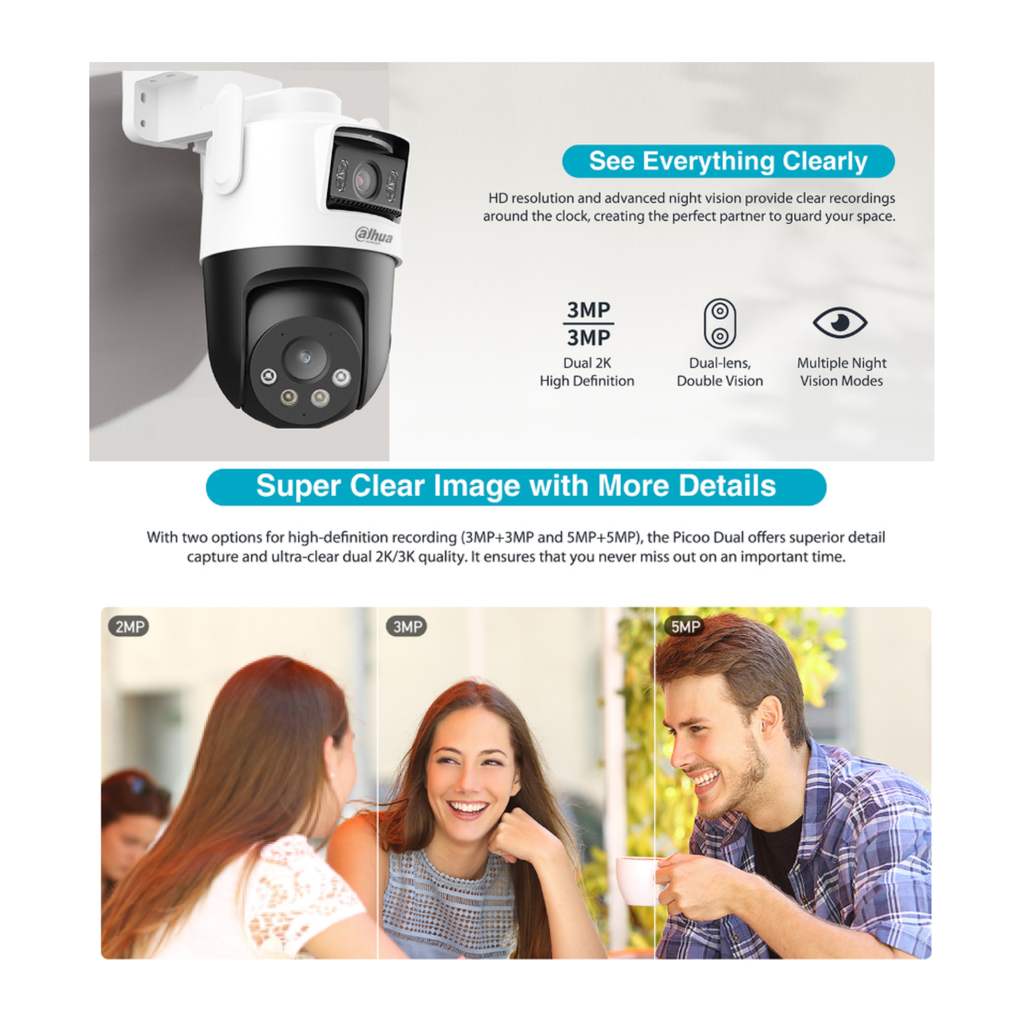 CAMARA IP WIFI 3X3 MP DOBLE LENTE TIPO PT *DETECCIÓN DUAL *CONTROL DE RONDA *SIRENA Y LUZ DE ALARMA *DETEC. PERSONAS Y VEHICULOS IA *IP66 *MICRO SD HASTA 256GB - Imagen 2