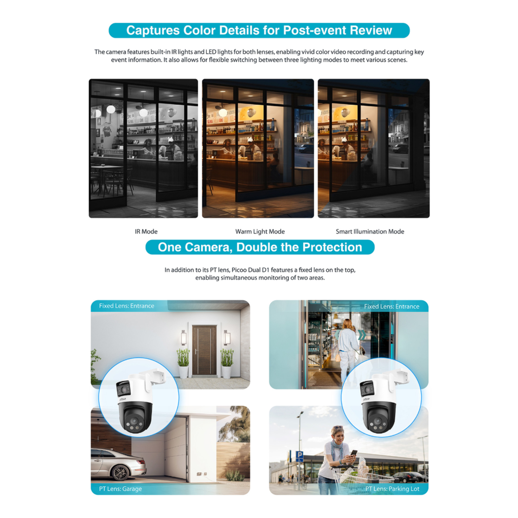 CAMARA IP WIFI 3X3 MP DOBLE LENTE TIPO PT *DETECCIÓN DUAL *CONTROL DE RONDA *SIRENA Y LUZ DE ALARMA *DETEC. PERSONAS Y VEHICULOS IA *IP66 *MICRO SD HASTA 256GB - Imagen 3