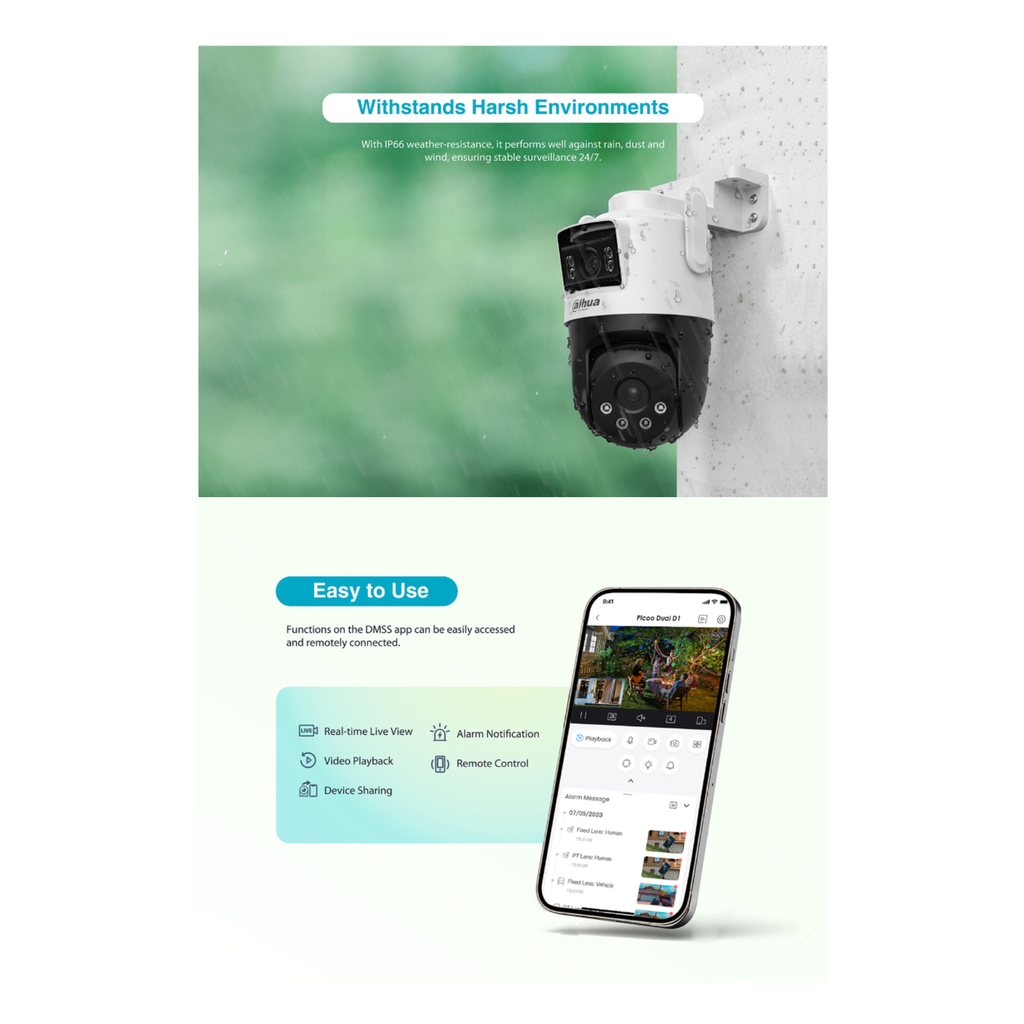 CAMARA IP WIFI 3X3 MP DOBLE LENTE TIPO PT *DETECCIÓN DUAL *CONTROL DE RONDA *SIRENA Y LUZ DE ALARMA *DETEC. PERSONAS Y VEHICULOS IA *IP66 *MICRO SD HASTA 256GB - Imagen 4