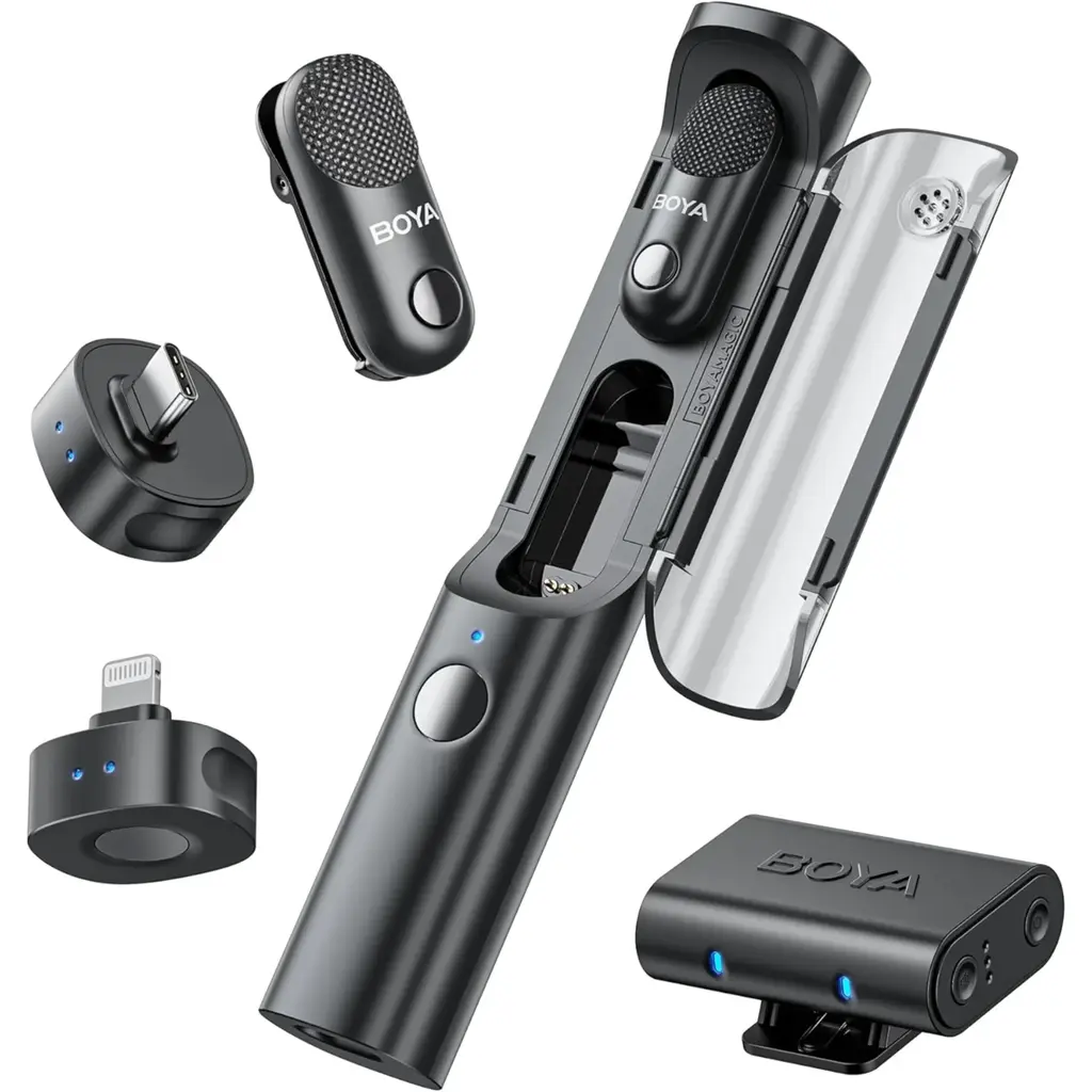 [BOYA MAGIC-02] MICROFONO CONVERTIBLE 4 EN 1 AI-POWERED*CANCELACION DE RUIDO AI*ALCANCE 100M*6HR DE BATERIA POR MIC/HASTA 30H CON EL ESTUCHE*CONEXION USB-C/LIGHTNING